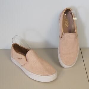 Vans Off the Wall Asher Suede Leather Perforated Slip‎ Ons Rose Pink Womens Sz 8